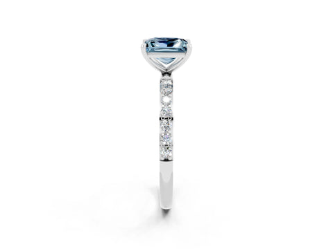 White gold Princess Cut Aquamarine Solitaire Ring with Pave Band and Four Prong Setting_14