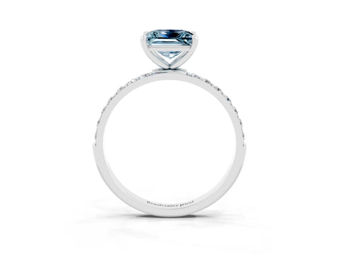 White gold Princess Cut Aquamarine Solitaire Ring with Pave Band and Four Prong Setting_15