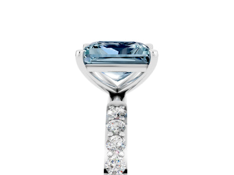 White gold Princess Cut Aquamarine Solitaire Ring with Pave Band and Four Prong Setting_17