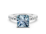 White gold Princess Cut Aquamarine Solitaire Ring with Round  Pavé Band and Four-Prong Setting_60