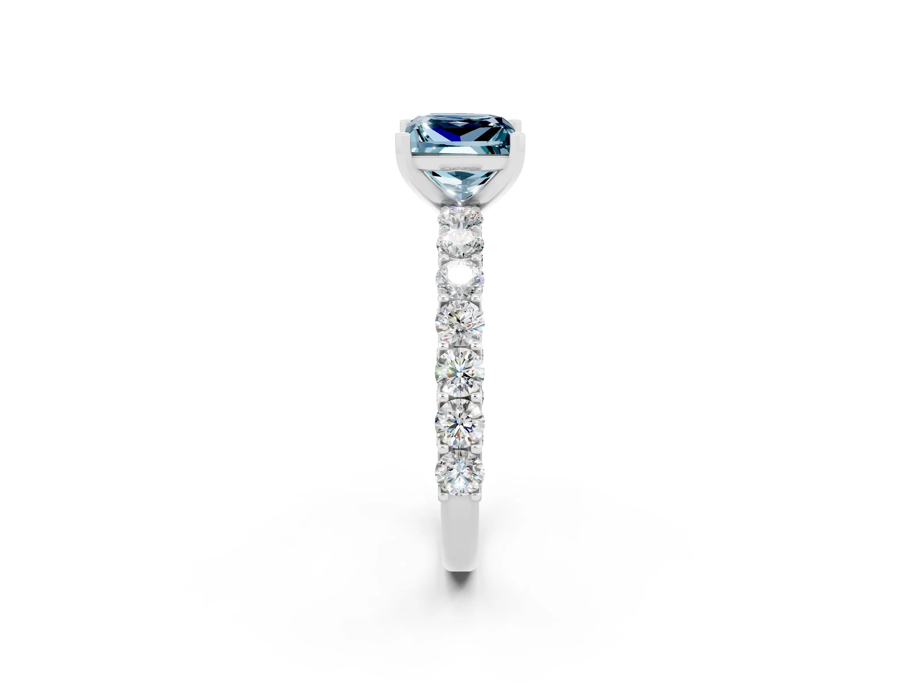 White gold Princess Cut Aquamarine Solitaire Ring with Shared Prong Pavé Band and Four-Prong Setting_2