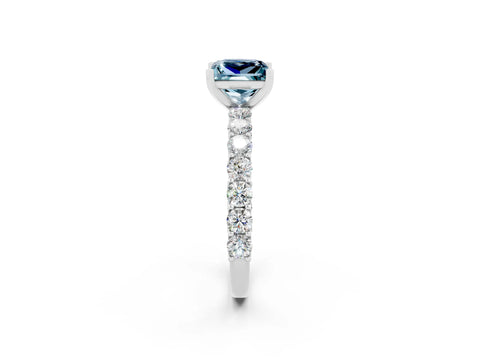 White gold Princess Cut Aquamarine Solitaire Ring with Shared Prong Pavé Band and Four-Prong Setting_2