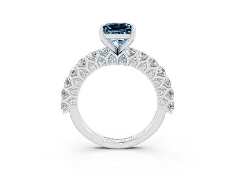 White gold Princess Cut Aquamarine Solitaire Ring with Shared Prong Pavé Band and Four-Prong Setting_3