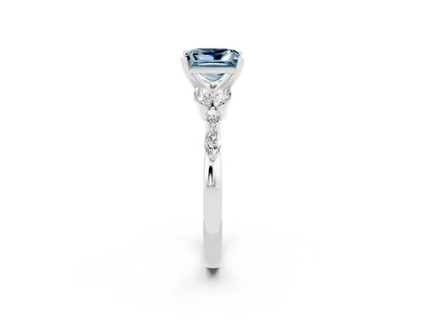 White gold Princess Cut Aquamarine Solitaire Ring with Side Stones and Four-Prong Setting_14