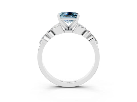 White gold Princess Cut Aquamarine Solitaire Ring with Side Stones and Four-Prong Setting_15