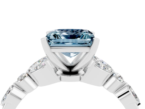 White gold Princess Cut Aquamarine Solitaire Ring with Side Stones and Four-Prong Setting_16