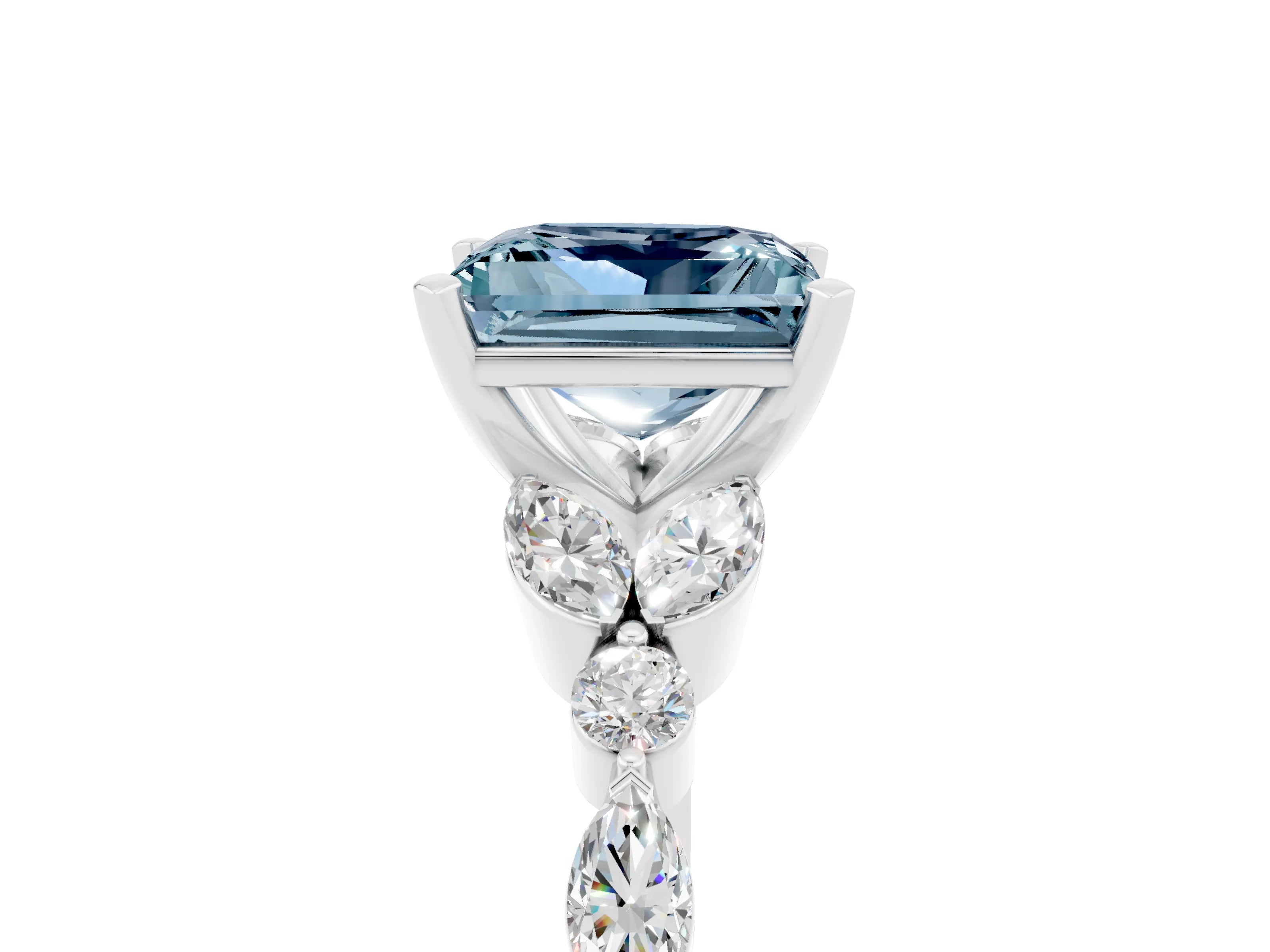 White gold Princess Cut Aquamarine Solitaire Ring with Side Stones and Four-Prong Setting_17
