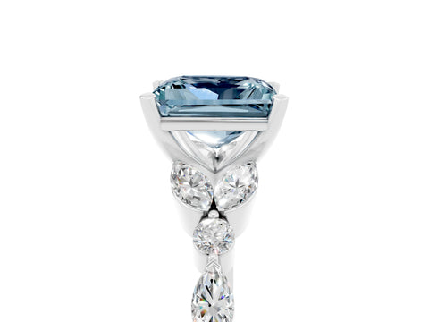 White gold Princess Cut Aquamarine Solitaire Ring with Side Stones and Four-Prong Setting_17