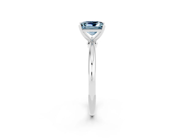 Platinum Princess Cut Aquamarine Solitaire Ring with Six-Prong Setting and Classic Band