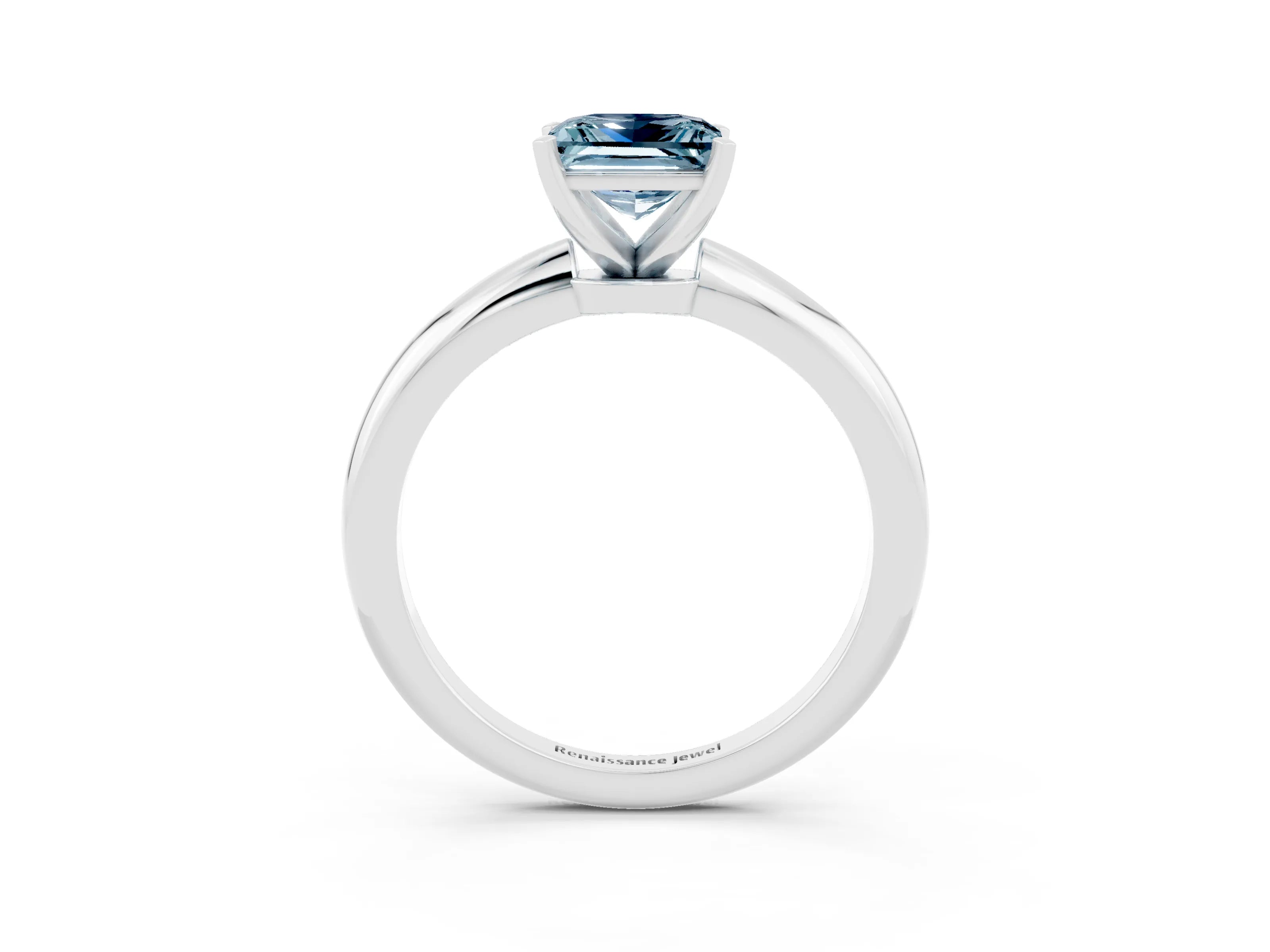 White gold Princess Cut Aquamarine Solitaire Ring with Six-Prong Setting and Classic Band_27