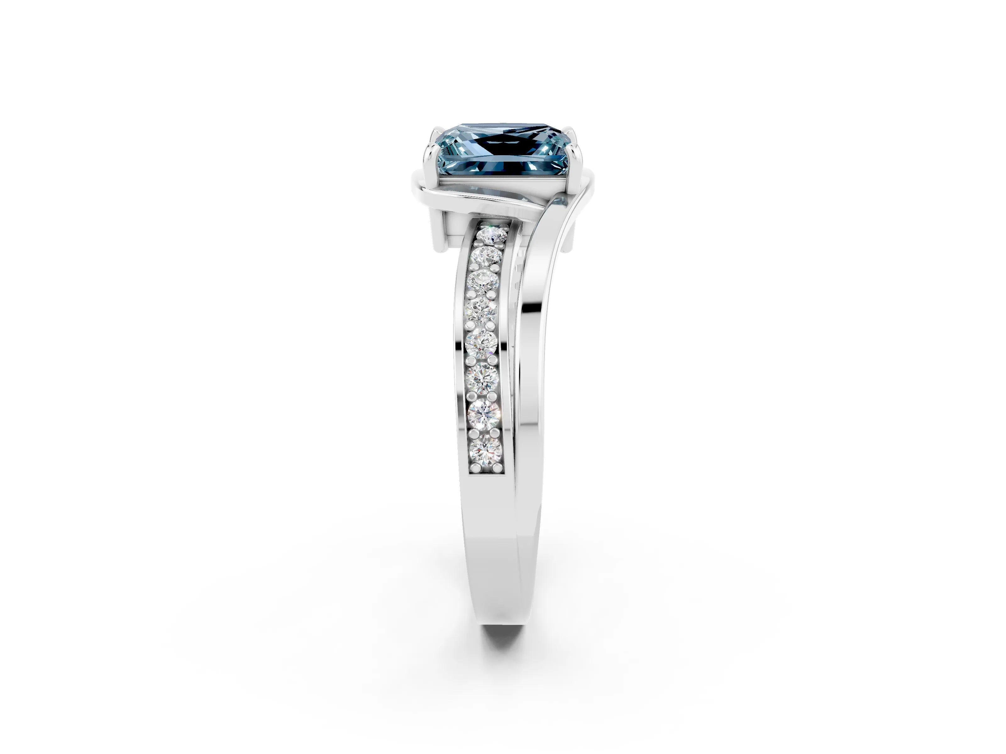 White gold Princess Cut Aquamarine Solitaire Ring with Split Shank and Prong Setting_2