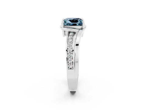 White gold Princess Cut Aquamarine Solitaire Ring with Split Shank and Prong Setting_2