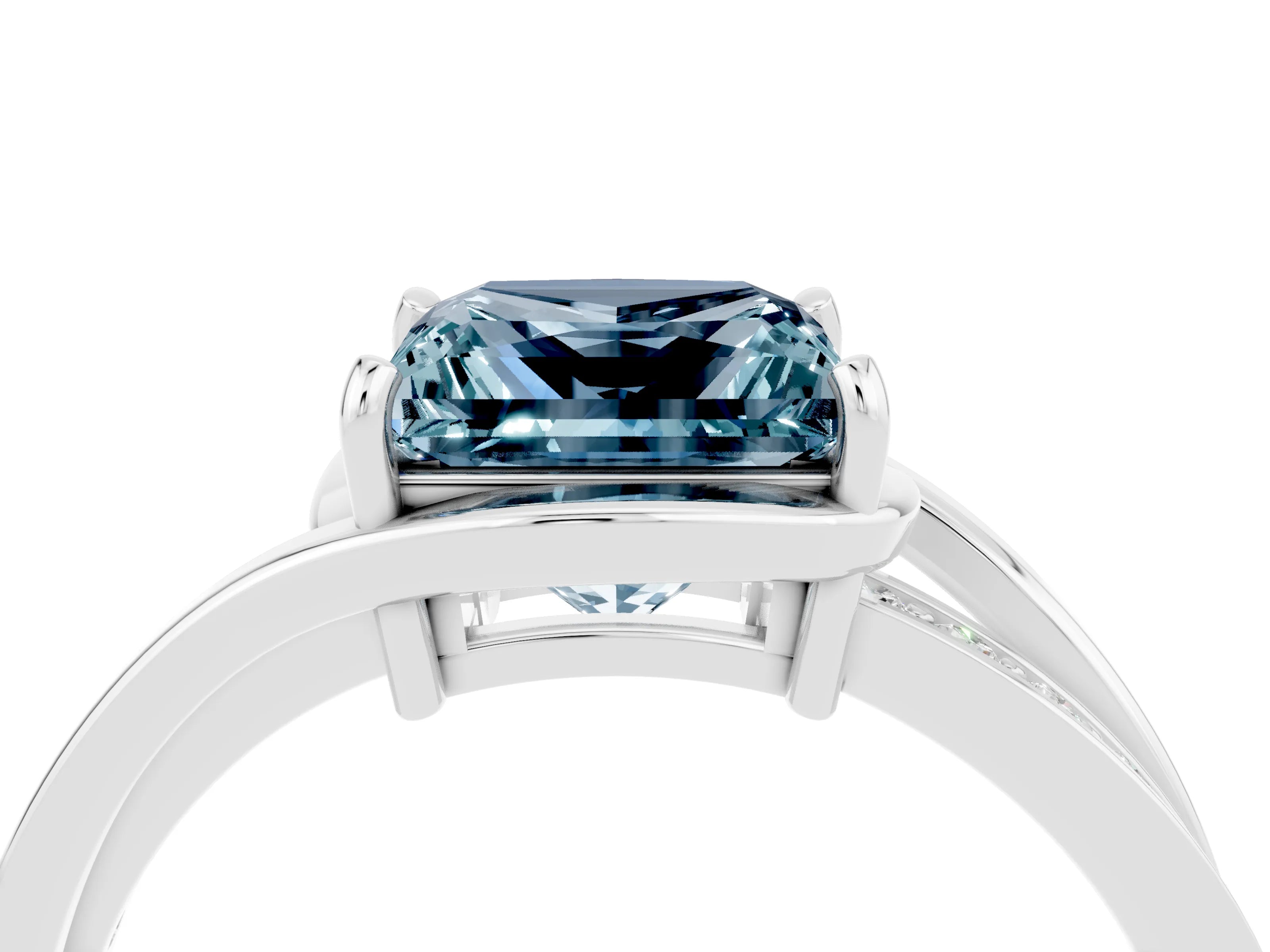White gold Princess Cut Aquamarine Solitaire Ring with Split Shank and Prong Setting_4