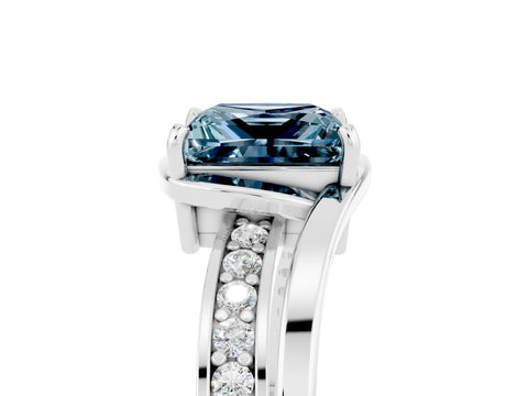 White gold Princess Cut Aquamarine Solitaire Ring with Split Shank and Prong Setting_5