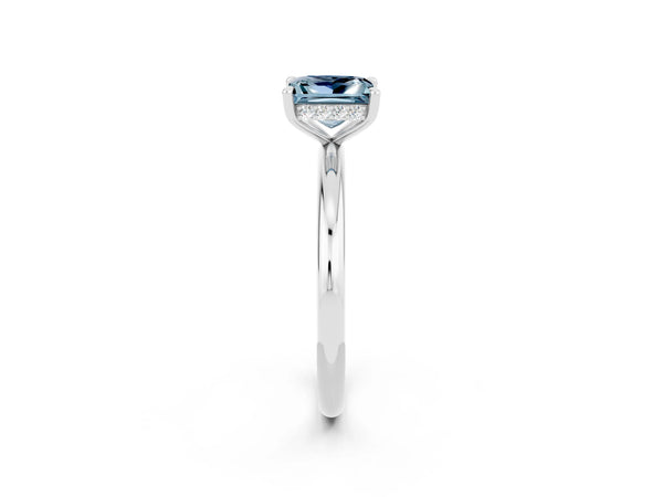 Silver Princess Cut Aquamarine Solitaire Ring with Thin Band and Four-Prong Setting