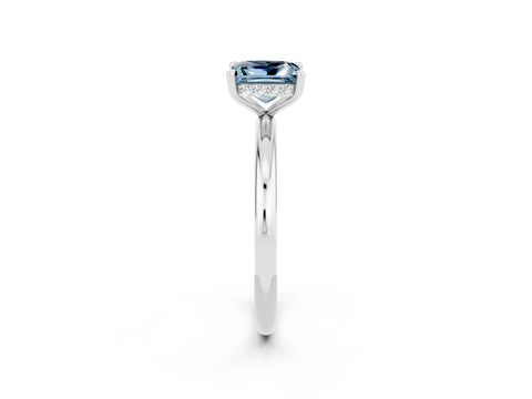 White gold Princess Cut Aquamarine Solitaire Ring with Thin Band and Four-Prong Setting_2