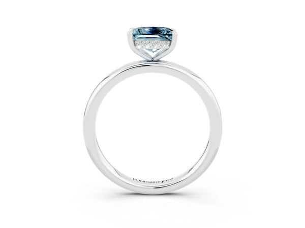 Platinum Princess Cut Aquamarine Solitaire Ring with Thin Band and Four-Prong Setting