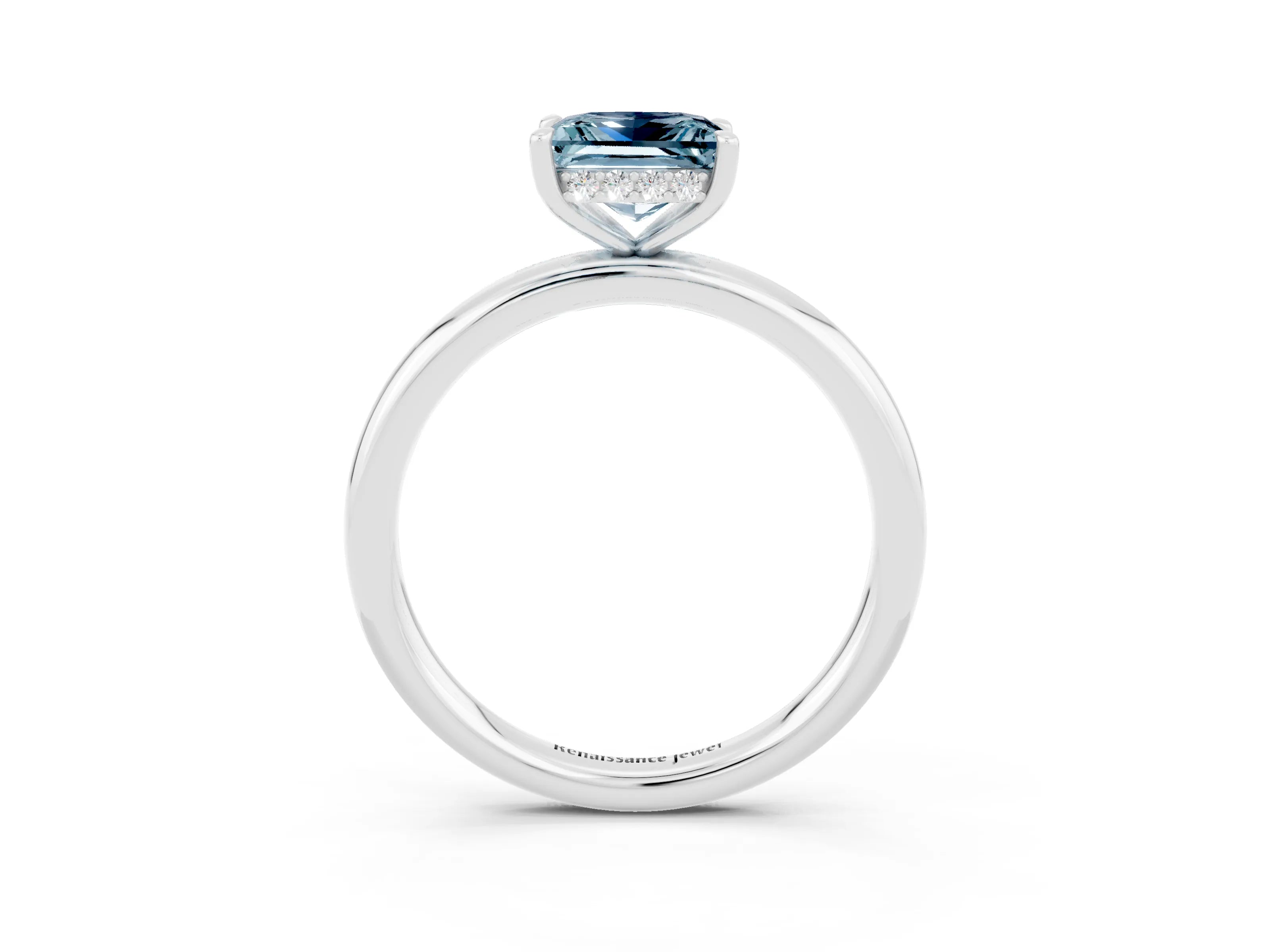 White gold Princess Cut Aquamarine Solitaire Ring with Thin Band and Four-Prong Setting_3