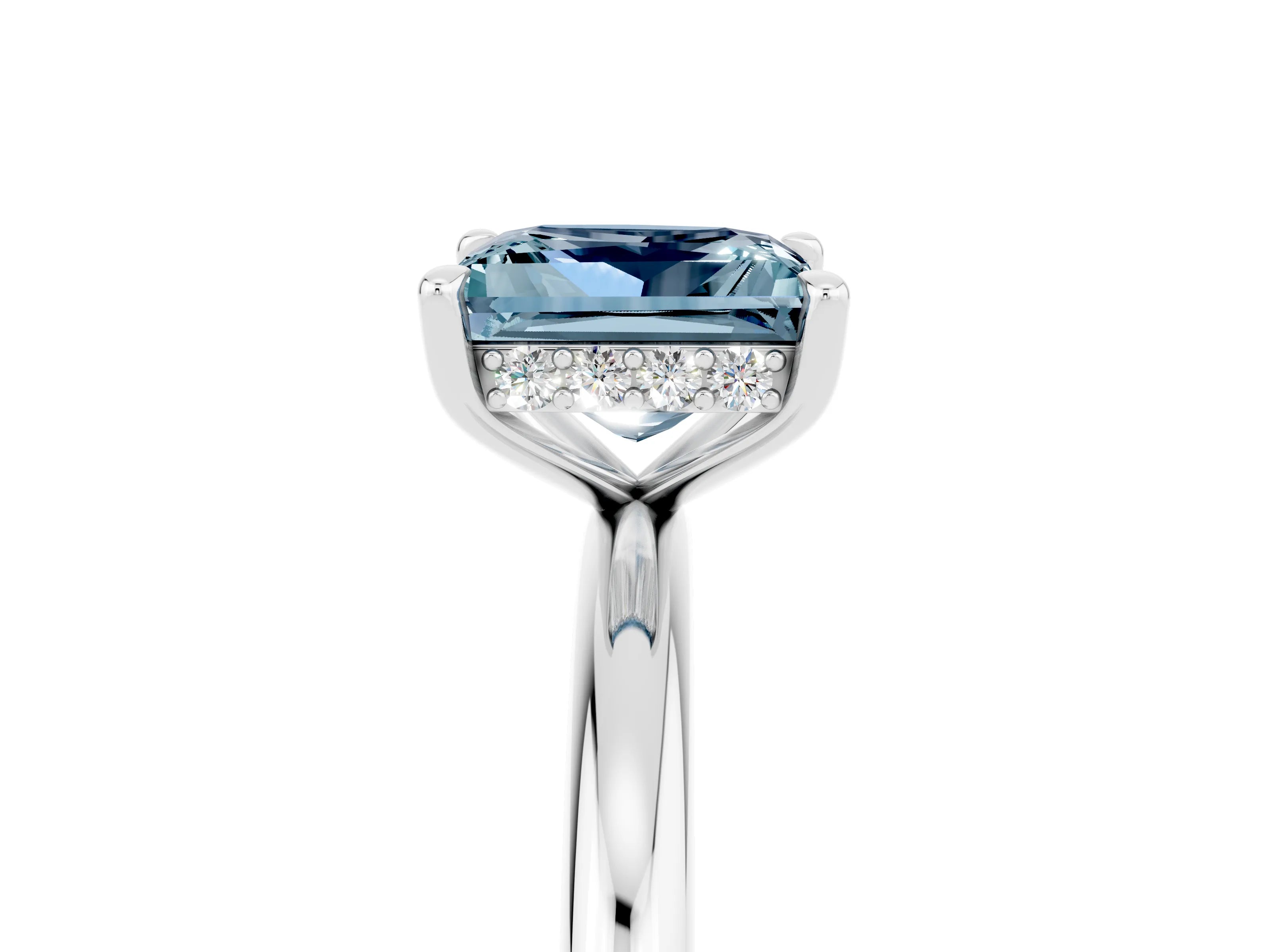 White gold Princess Cut Aquamarine Solitaire Ring with Thin Band and Four-Prong Setting_5