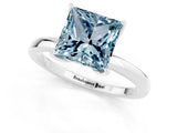 White gold Princess Cut Aquamarine Solitaire Ring with Thin Band and Prong Setting_13