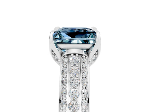 White gold Princess Cut Aquamarine Solitaire Ring with Three-Row Pavé Band and Four-Prong Setting_17