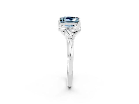 White gold Princess Cut Aquamarine Solitaire Ring with Twist Band and Four-Prong Setting_14