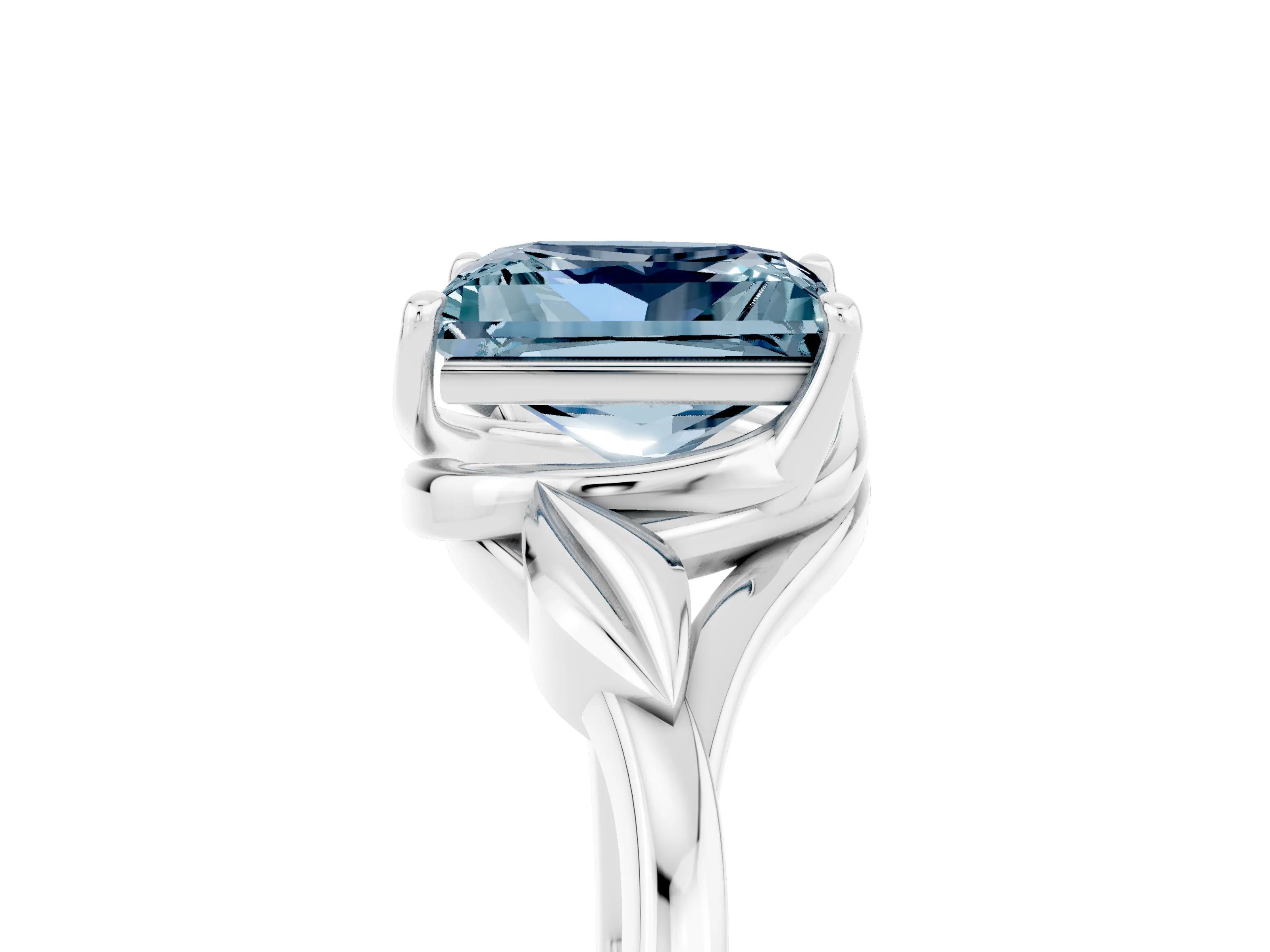 White gold Princess Cut Aquamarine Solitaire Ring with Twist Band and Four-Prong Setting_17