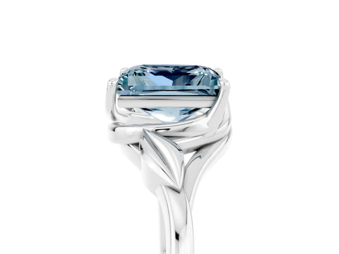 White gold Princess Cut Aquamarine Solitaire Ring with Twist Band and Four-Prong Setting_17