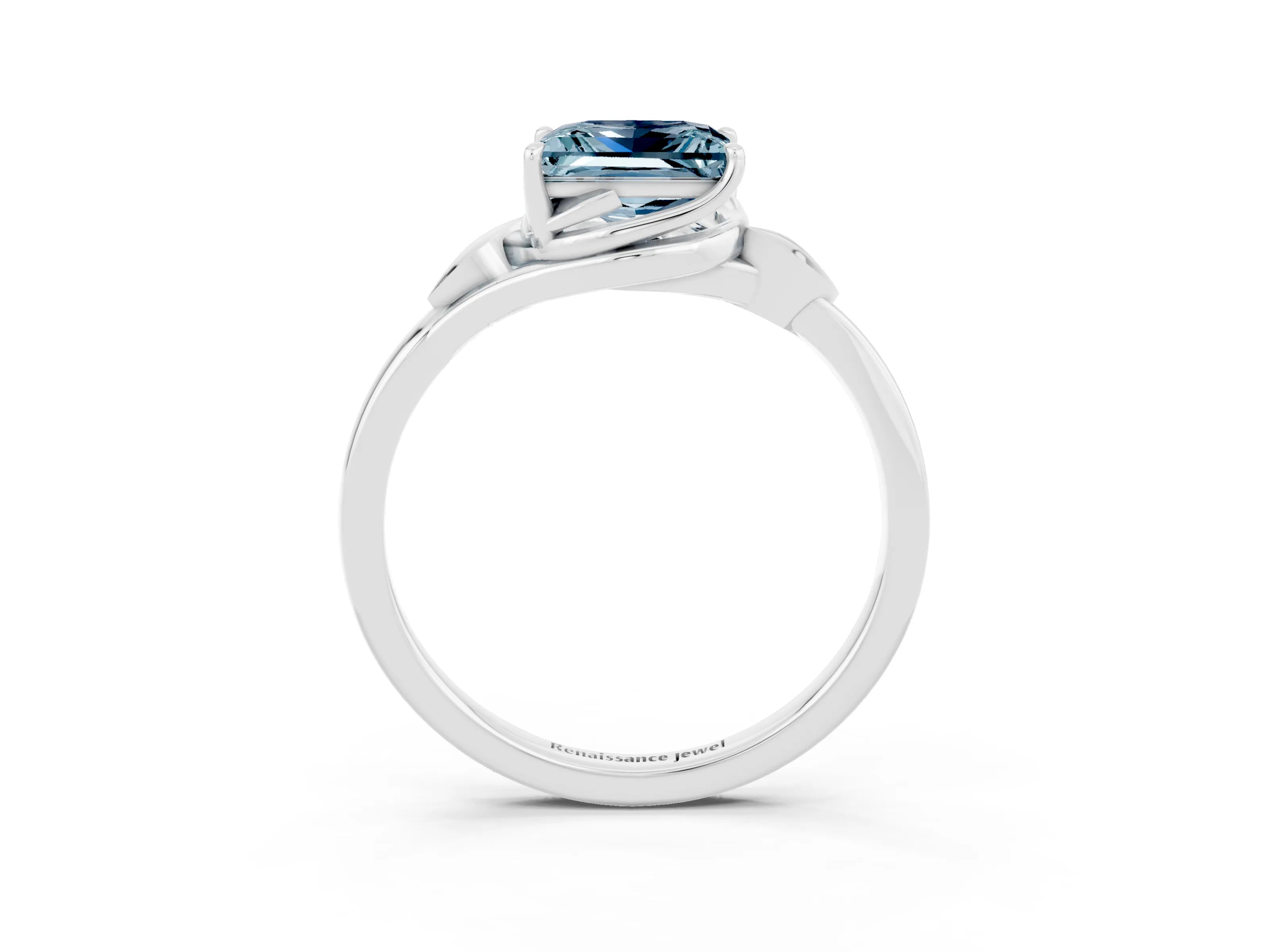 White gold Princess Cut Aquamarine Solitaire Ring with Twist Band and Four-Prong Setting_39