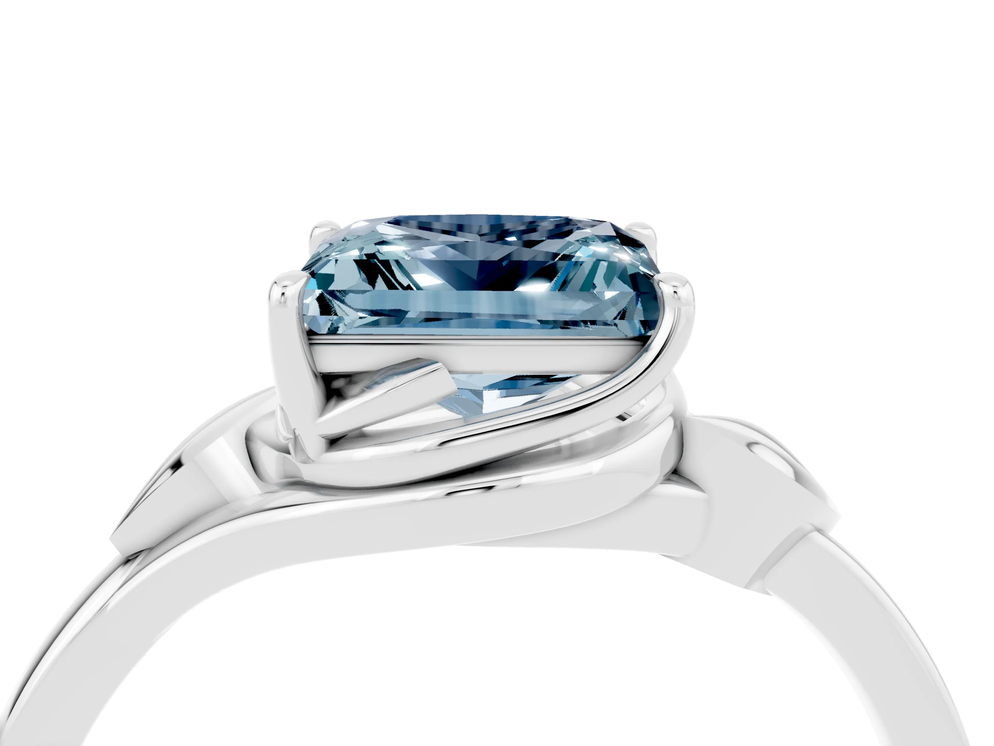 White gold Princess Cut Aquamarine Solitaire Ring with Twist Band and Four-Prong Setting_40