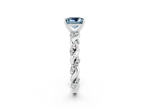White gold Princess Cut Aquamarine Solitaire Ring with Twisted Band and Pavé Accents_2