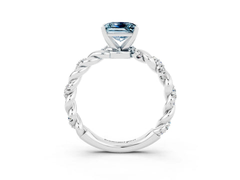 White gold Princess Cut Aquamarine Solitaire Ring with Twisted Band and Pavé Accents_3