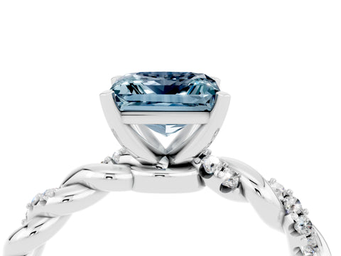 White gold Princess Cut Aquamarine Solitaire Ring with Twisted Band and Pavé Accents_4
