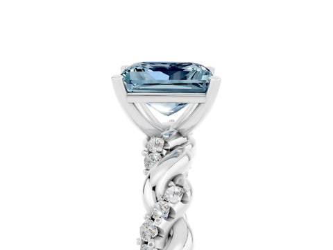 White gold Princess Cut Aquamarine Solitaire Ring with Twisted Band and Pavé Accents_5