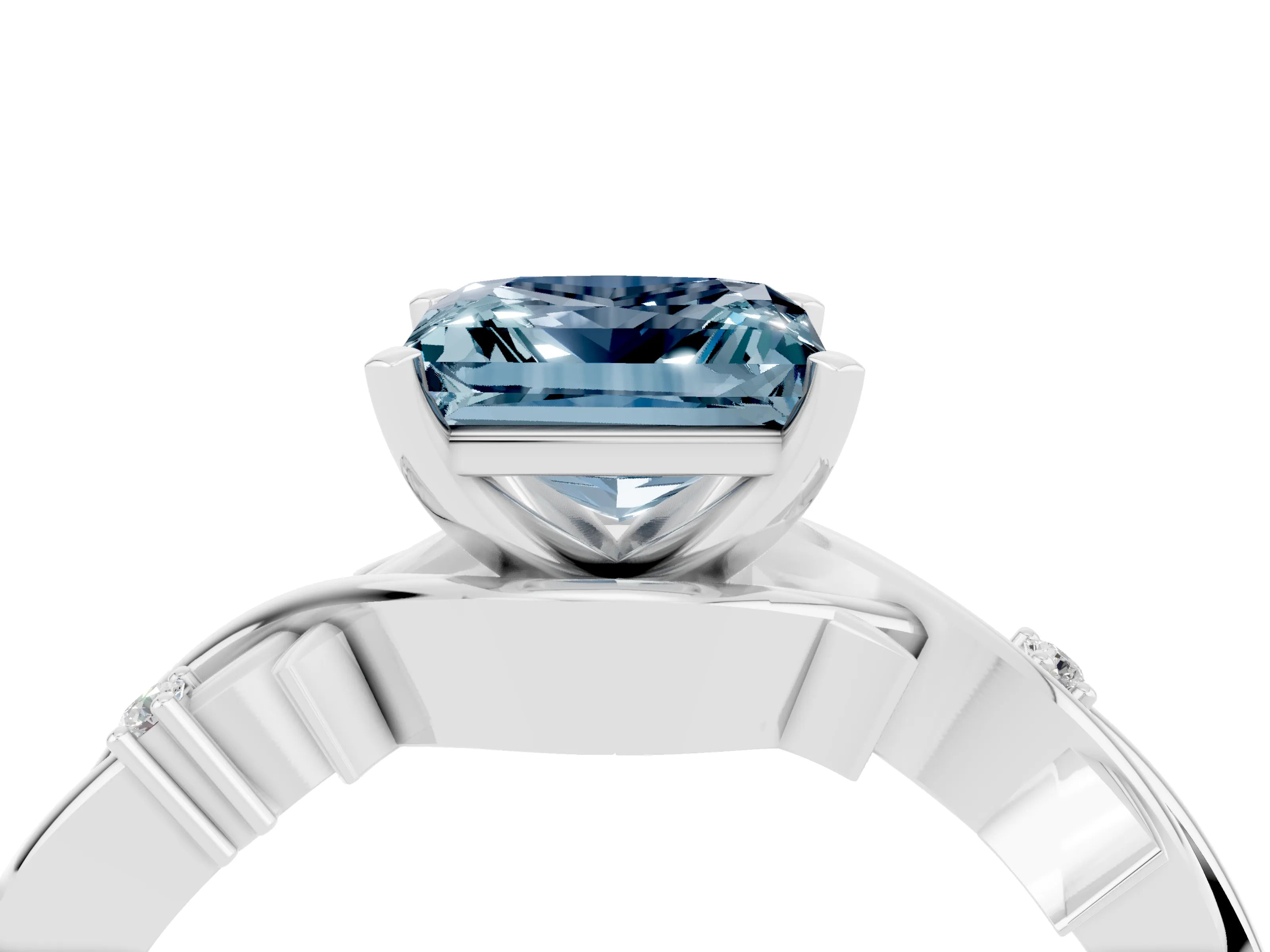 White gold Princess Cut Aquamarine Solitaire Ring with Twisted Band and Prong Setting_16