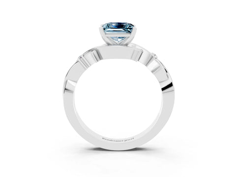 White gold Princess Cut Aquamarine Solitaire Ring with Twisted Band and Prong Setting_3