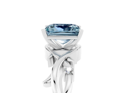 White gold Princess Cut Aquamarine Solitaire Ring with Twisted Band and Prong Setting_5