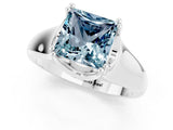 White gold Princess Cut Aquamarine Solitaire Ring with Wide Band and Prong Setting_1