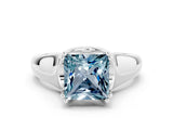 White gold Princess Cut Aquamarine Solitaire Ring with Wide Band and Prong Setting