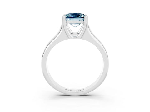 White gold Princess Cut Aquamarine Solitaire Ring with Wide Band and Prong Setting_3