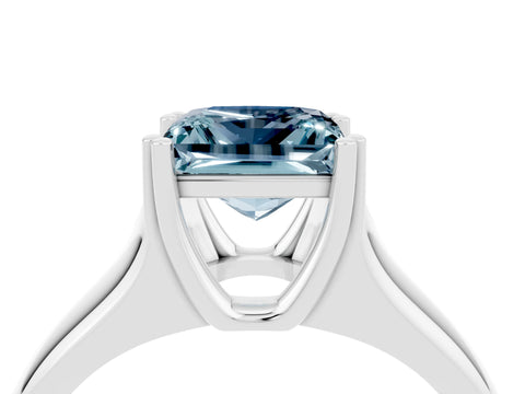 White gold Princess Cut Aquamarine Solitaire Ring with Wide Band and Prong Setting_4
