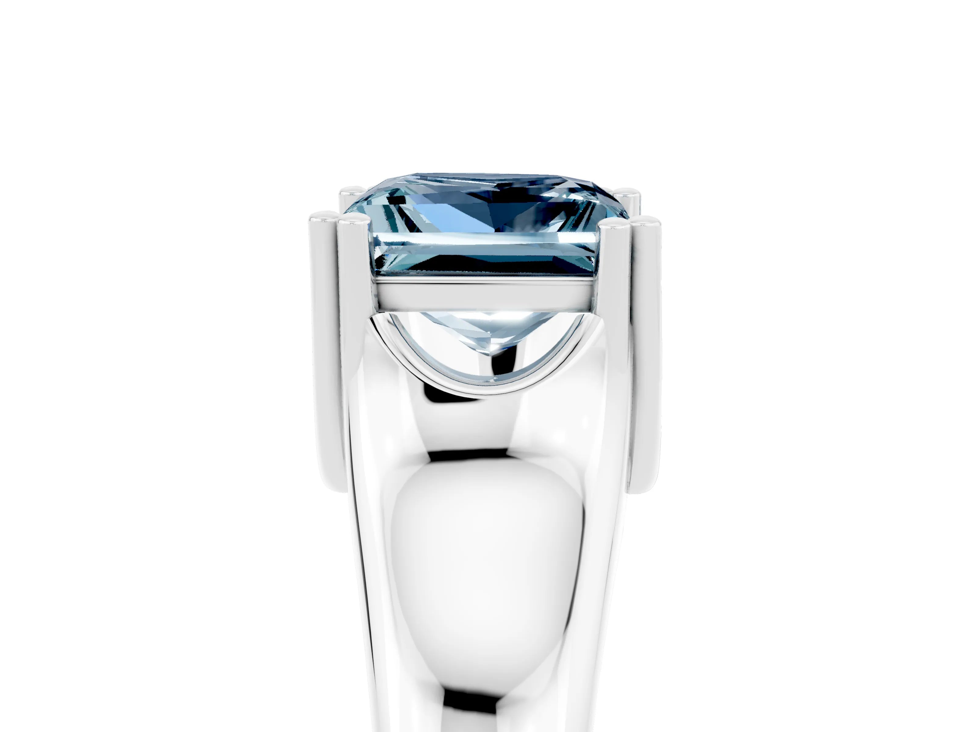White gold Princess Cut Aquamarine Solitaire Ring with Wide Band and Prong Setting_5