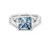 White gold Princess Cut Aquamarine Solitaire Twist Band Prong Setting Ring_36