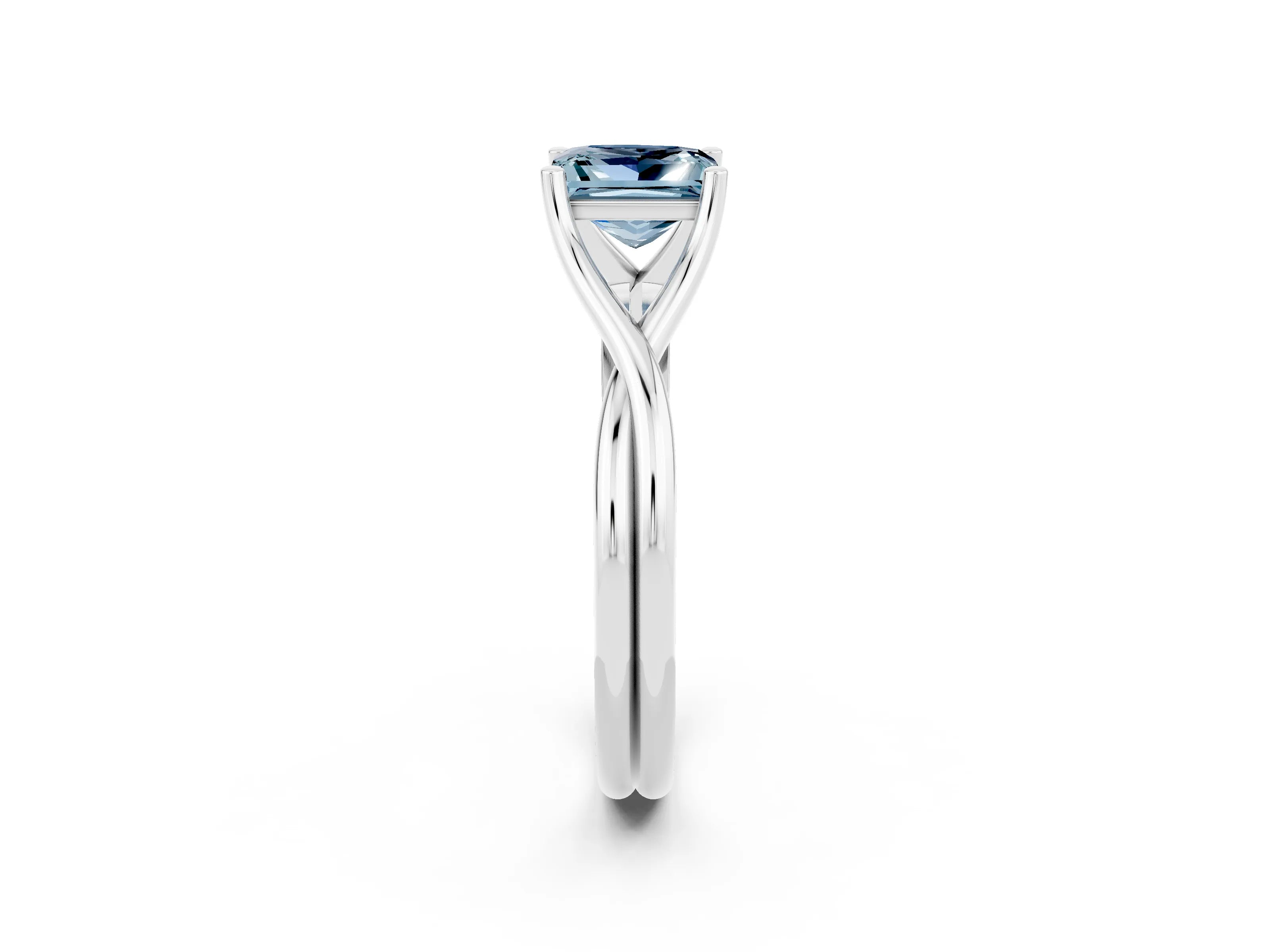 White gold Princess Cut Aquamarine Solitaire Twist Band Prong Setting Ring_38