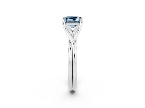 White gold Princess Cut Aquamarine Solitaire Twist Band Prong Setting Ring_38
