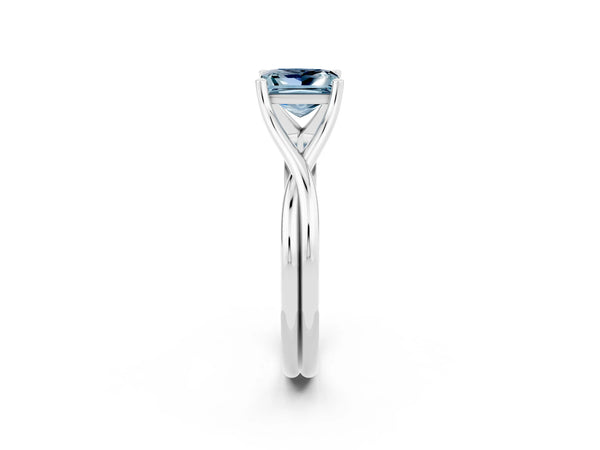 White gold Princess Cut Aquamarine Solitaire Twist Band Prong Setting Ring