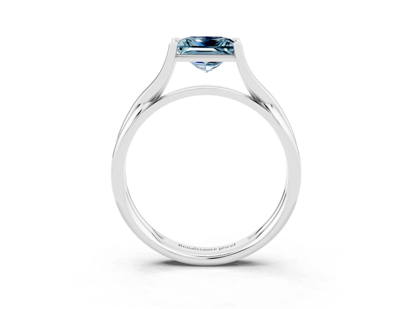 Platinum Princess Cut Aquamarine Solitaire Twist Band Prong Setting Ring