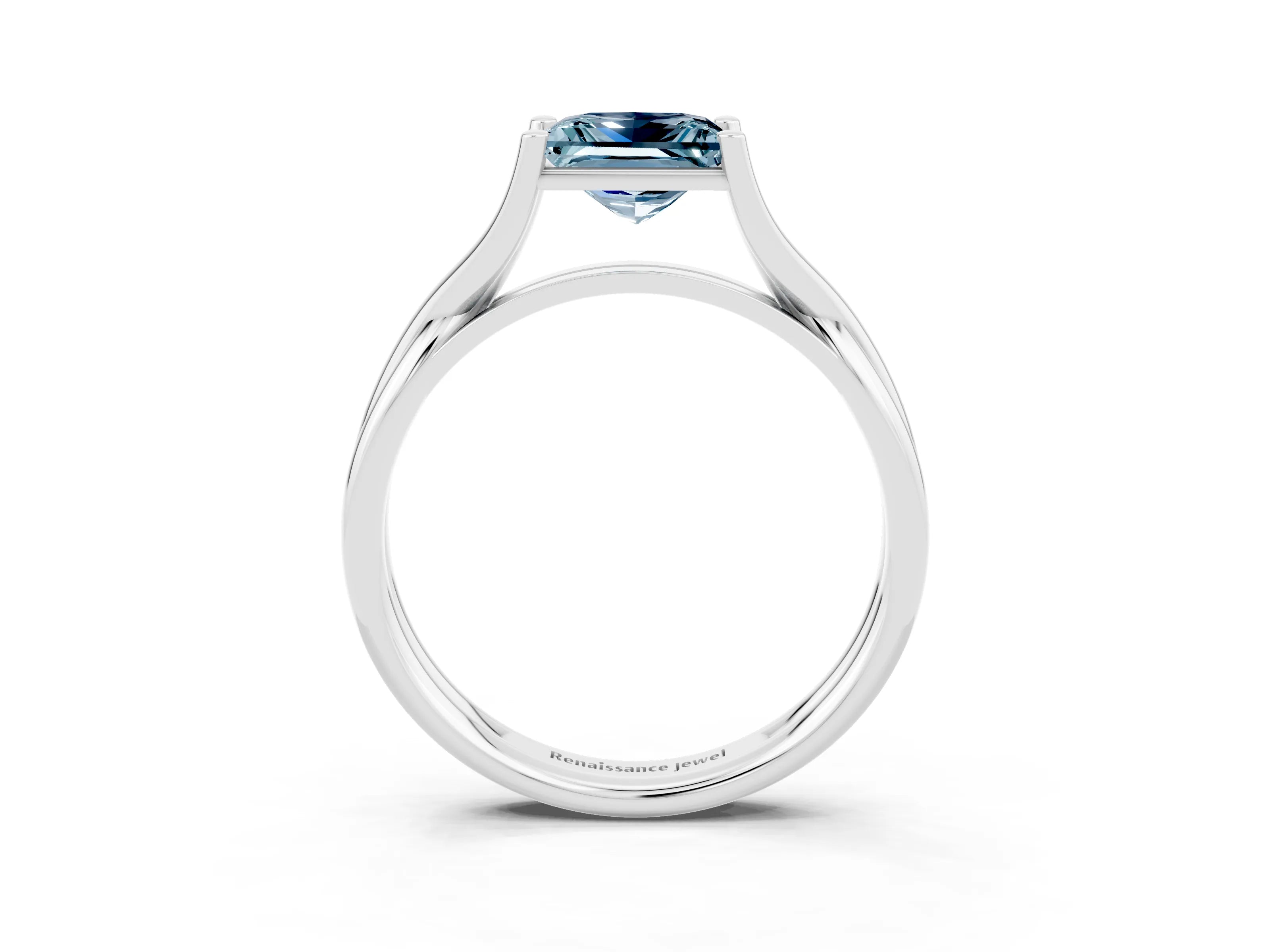 White gold Princess Cut Aquamarine Solitaire Twist Band Prong Setting Ring_39