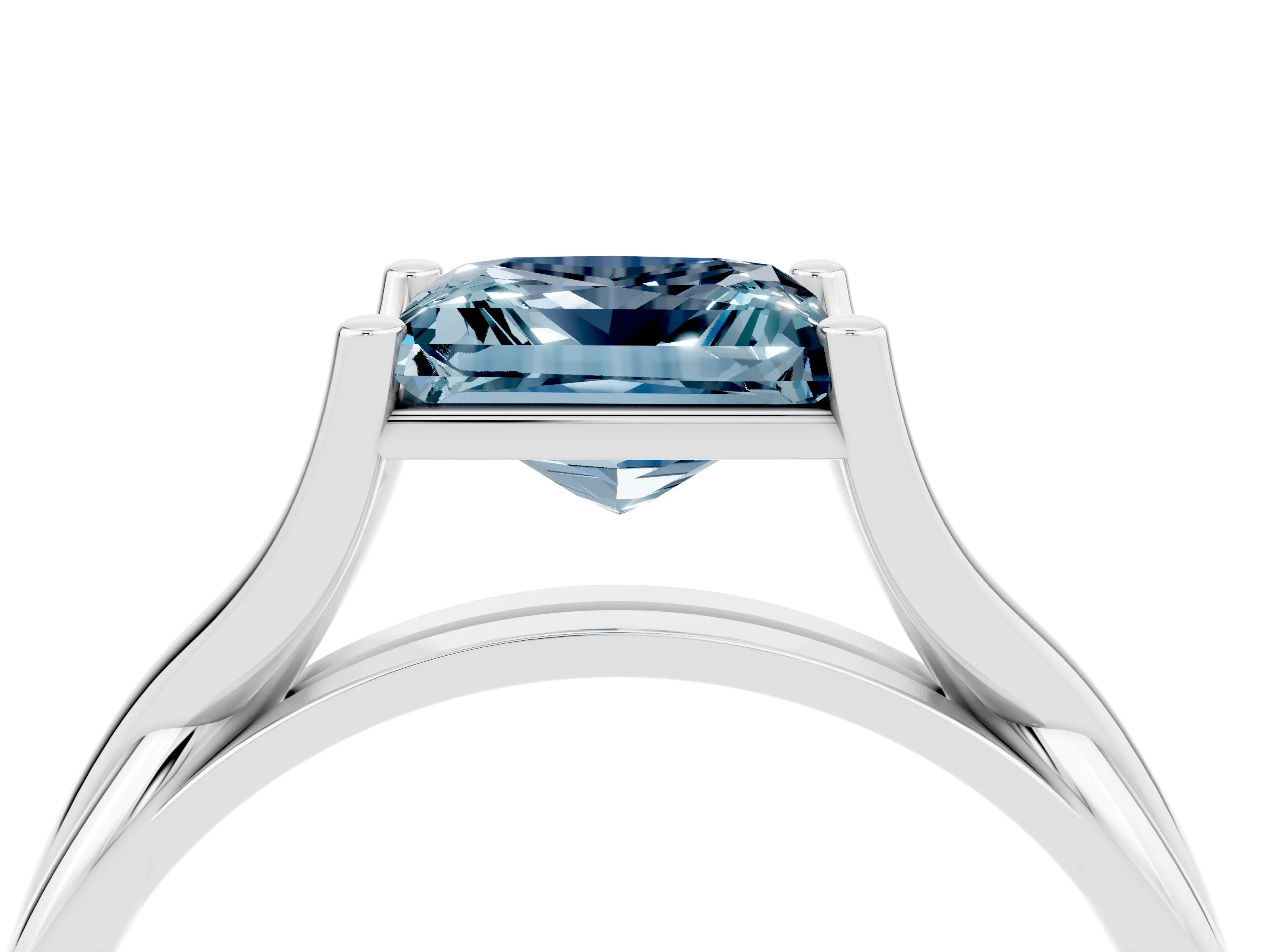 White gold Princess Cut Aquamarine Solitaire Twist Band Prong Setting Ring_40