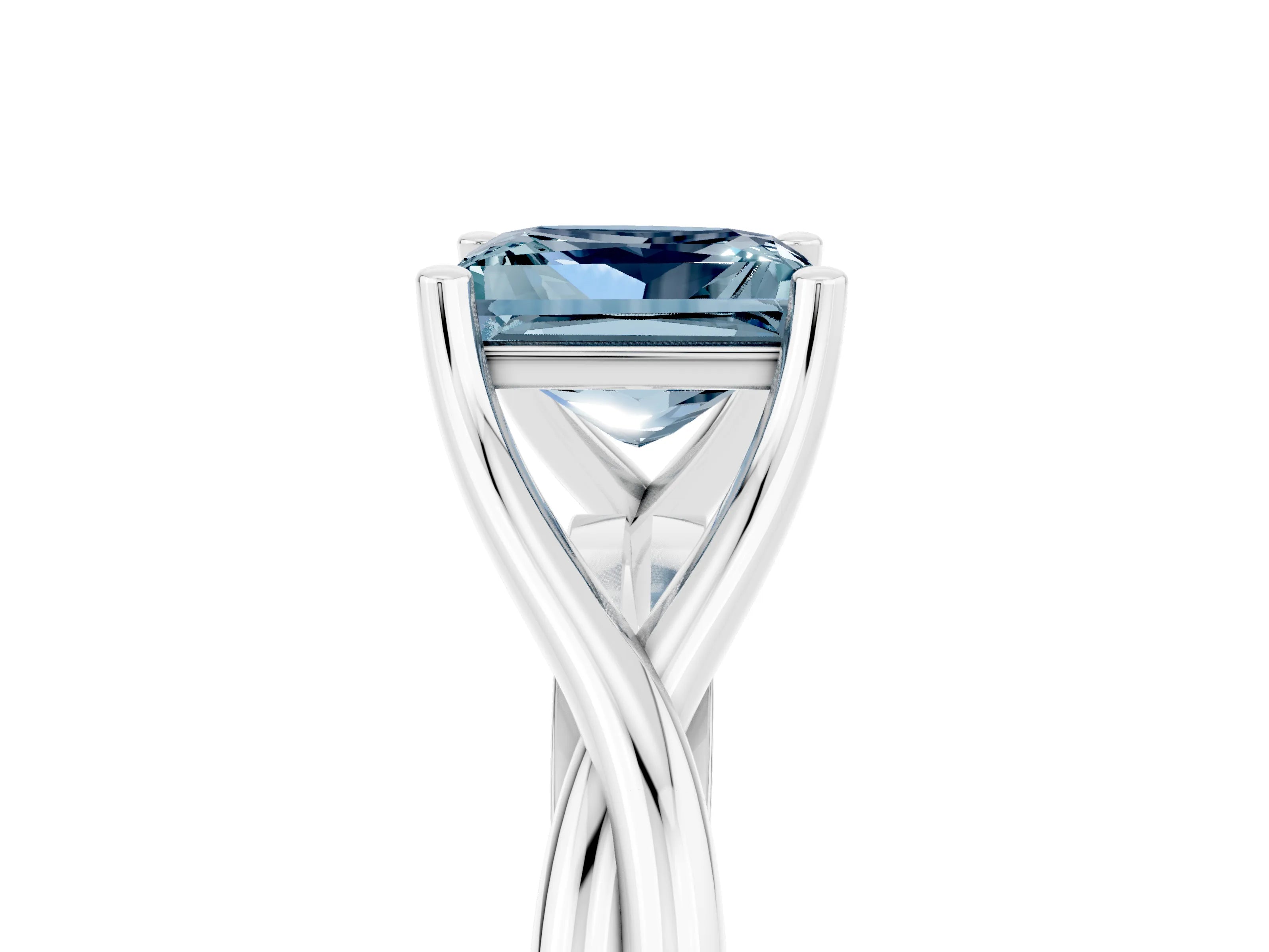 White gold Princess Cut Aquamarine Solitaire Twist Band Prong Setting Ring_41
